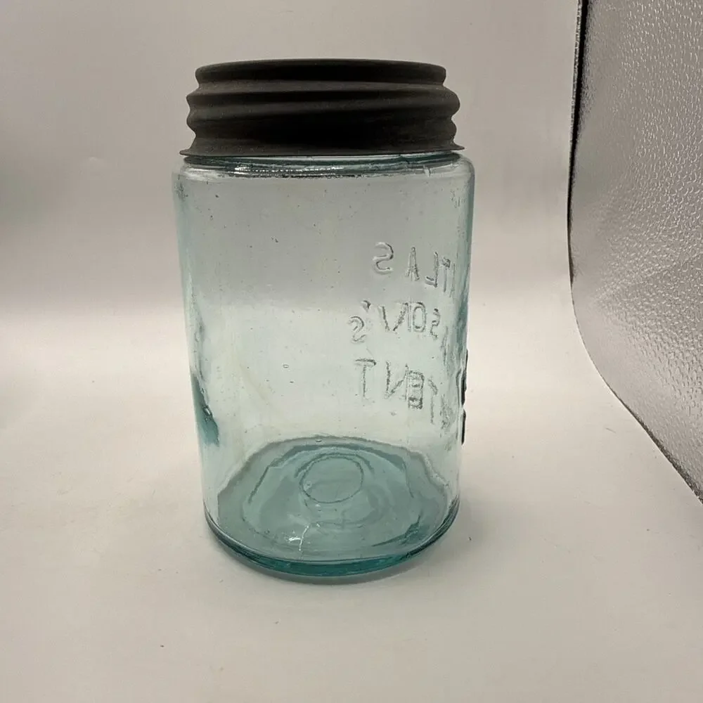 2 Antique Aqua Atlas Mason’s Patent Quart Jar